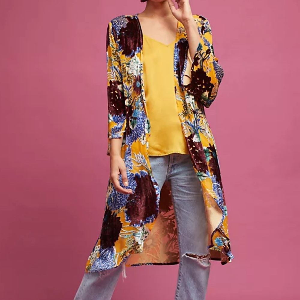 Anthropologie Aurelia Velvet Floral Kimono Gem